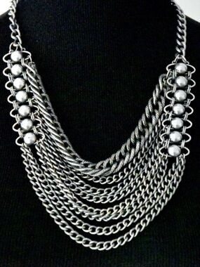 Bold Gothic Layered Chain Statement Necklace – Silver Multi-Strand Punk Choker
